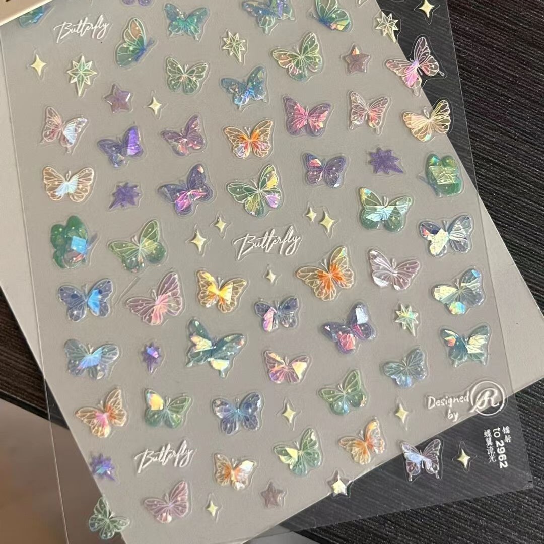 Little Red Book Explosions Butterfly Wing Streamers Stickers Advanced Relief Nail Art Stickers Colorful Butterfly Fairy Nail Stickers