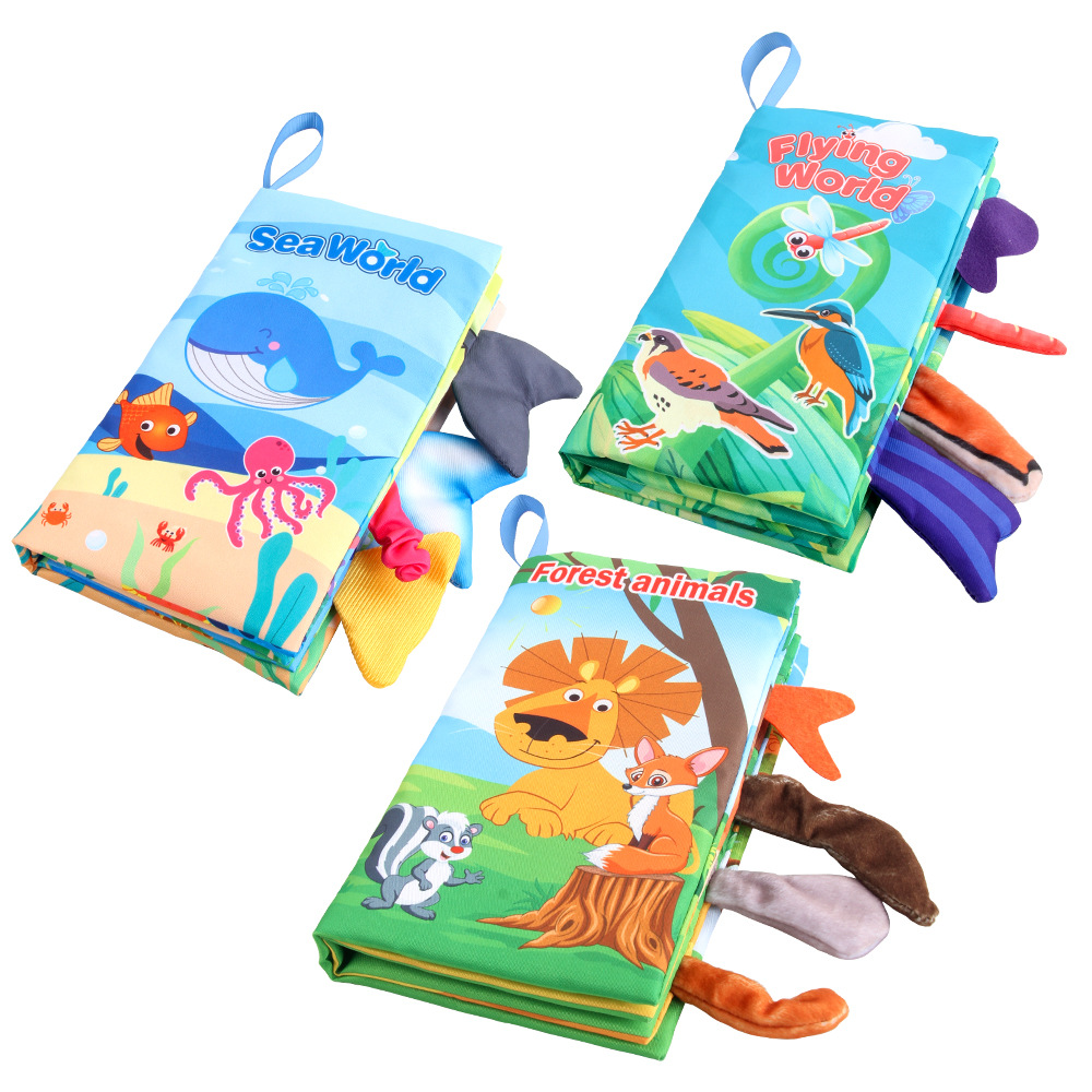 Baby's sea, land and air tail cloth book Ocean Forest flying animal Palm book early education toy with ringing paper