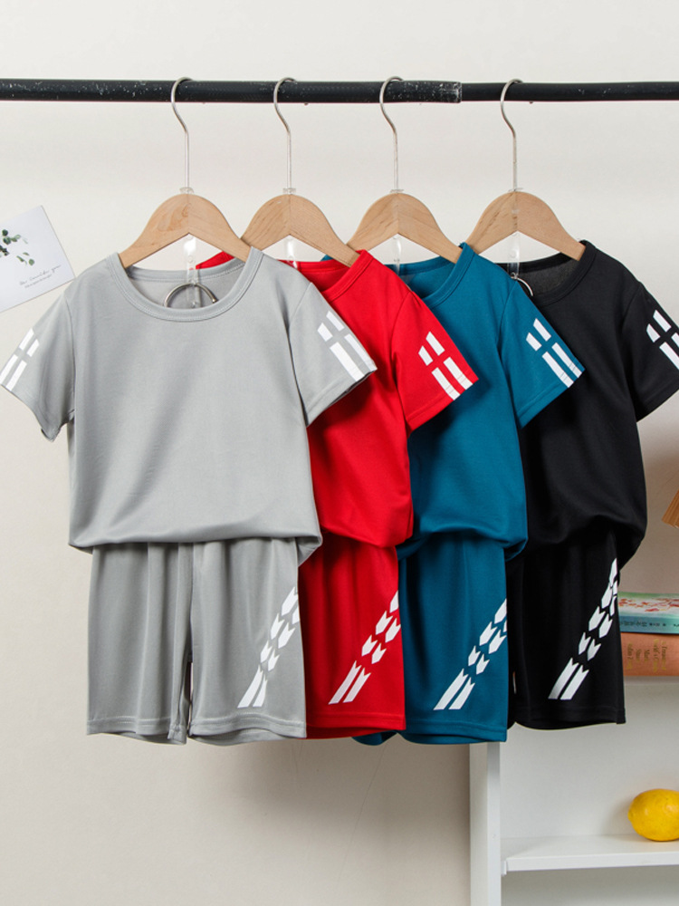 Children's suit Summer Thin Boys' Ice Silk Quick-drying Two-piece Girls' Summer Clothes Middle and Big Children's Football Clothes Sportswear