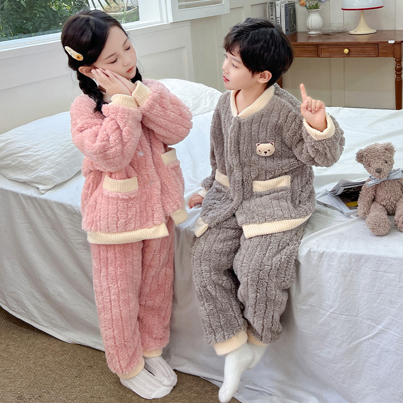 Children's Doll Home Clothes suit Boys and Girls Baby Children's Cotton Shushed Velvet Family Pajamas Thickened Warm Two-piece Set