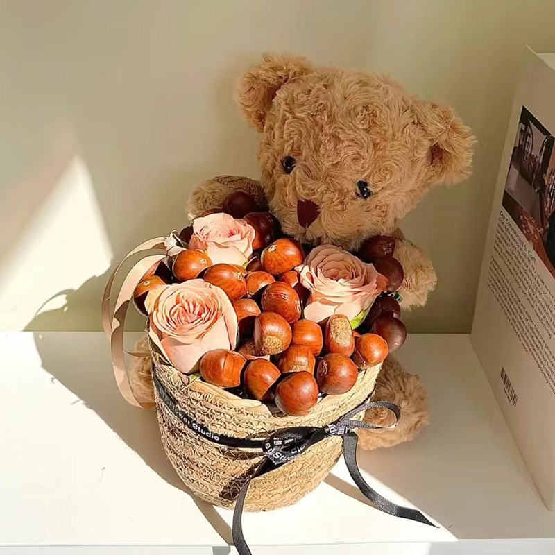 Explosive Straw Flower Pot Plant Potted Rattan Flower Basket Green Plant Decorative Set Pot Woven Flower Bear Hug Bucket