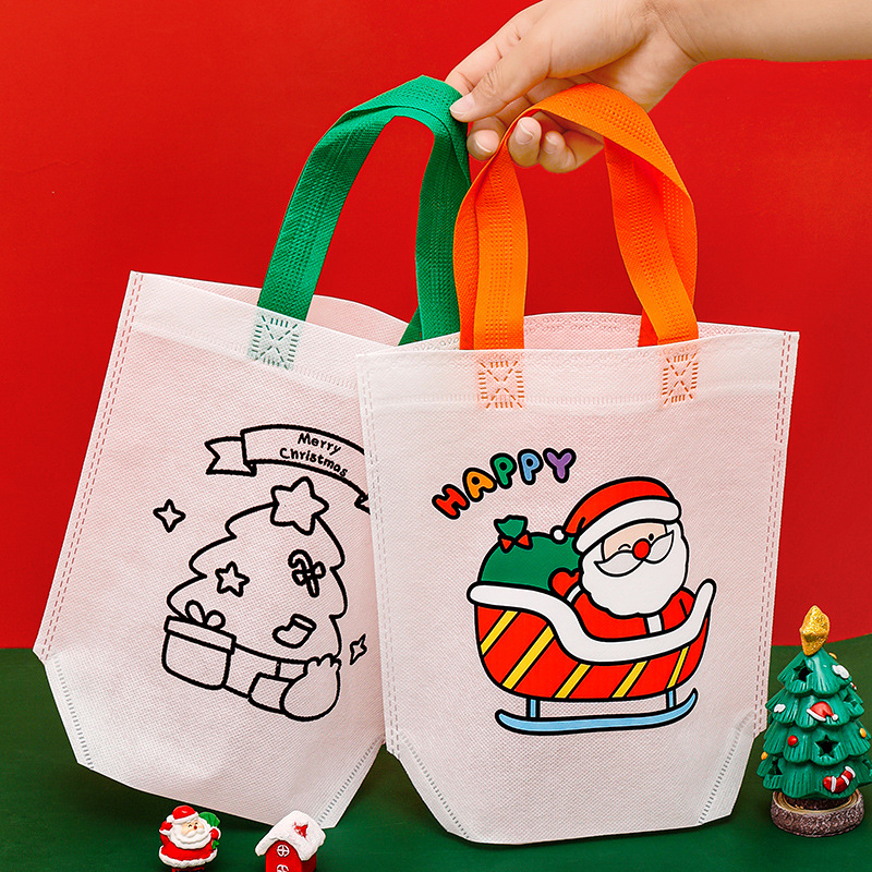 Cartoon Christmas Handbag Kidsren's DIY Coloring Non-Woven Bag Kindergarten Christmas Small Gift Graffiti Bag