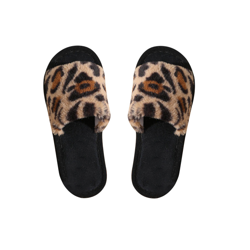 New cross-border ins leopard plush slippers cross-belt cotton slippers home warm autumn and winter fluffy slippers wholesale