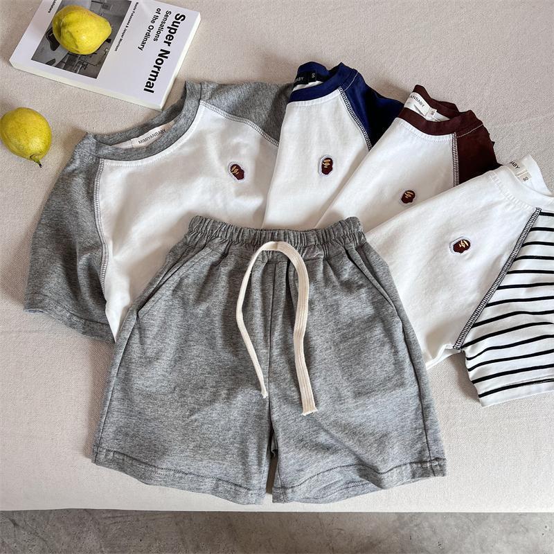 Children's Suit 24 Summer Boys and Girls Japanese Style Trendy Brand Embroidered Short-Sleeved T-Shirt Baby Shorts Casual Two-Piece Set