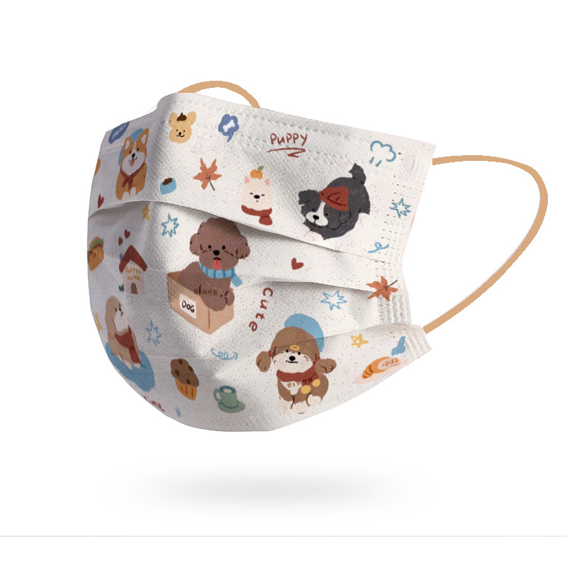 Dachshund Protective Mask for Women, Cute, Good-Looking, Face-Showing, Cartoon Pattern, Fashionable, White and Gentle, Individually Packaged