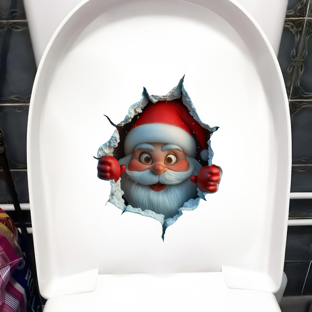 Christmas Cute Santa Claus Breaks through the Wall Effect Wall Sticker Toilet Sticker Self-Adhesive Removable