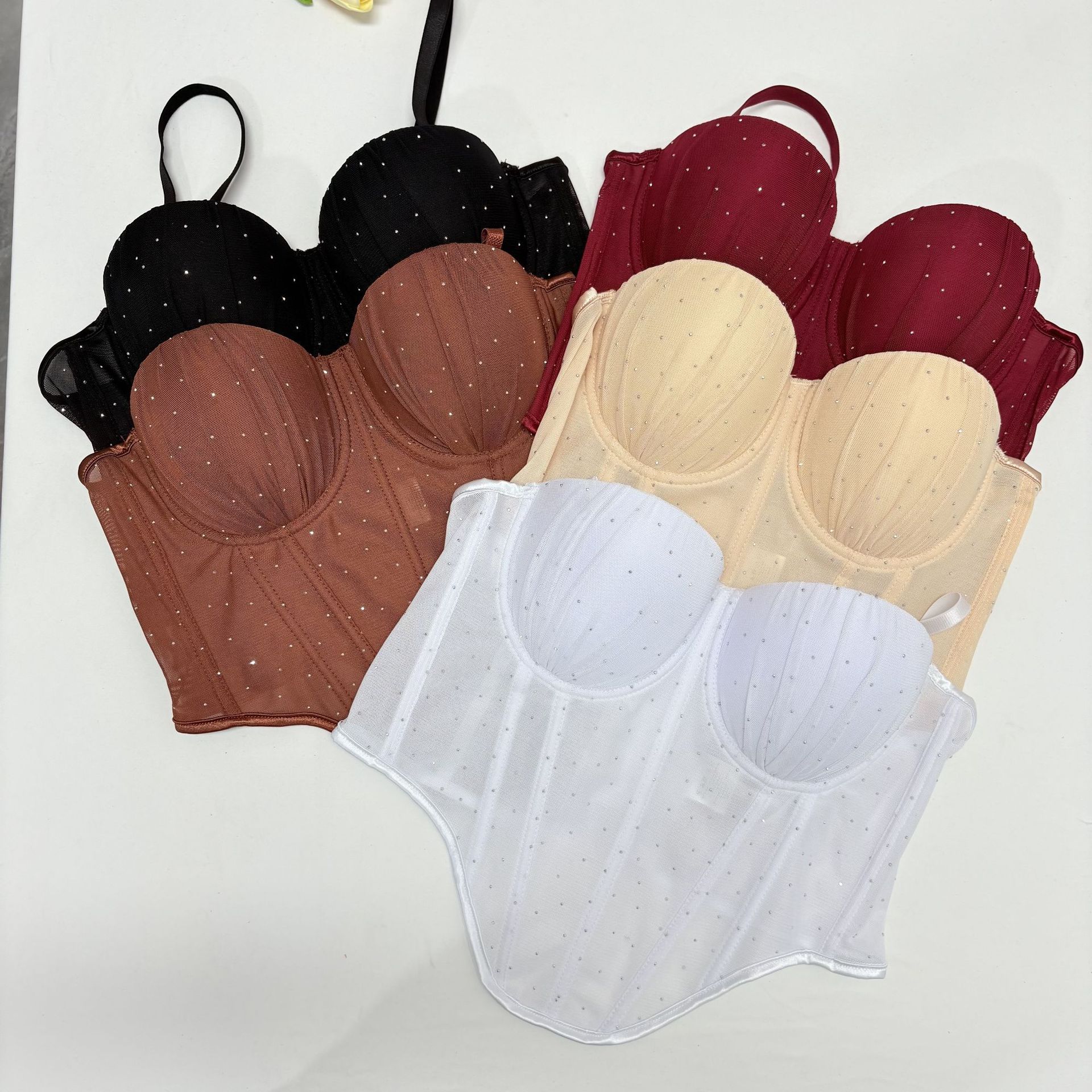 European and American Foreign Trade Fishbone Camisole Women's Padded Hot Brick Design Waist-Cinching Outer Wear Tube Top Fishbone Bra