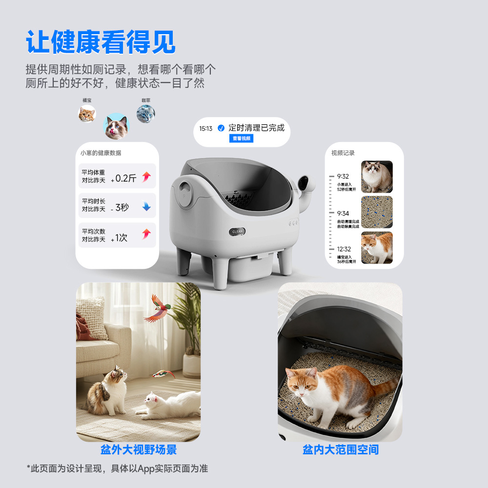 Open Smart Cat Litter Box with Camera, Uv Deodorization, Air Purification, Maine Coon Cat Automatic Poop Scooper