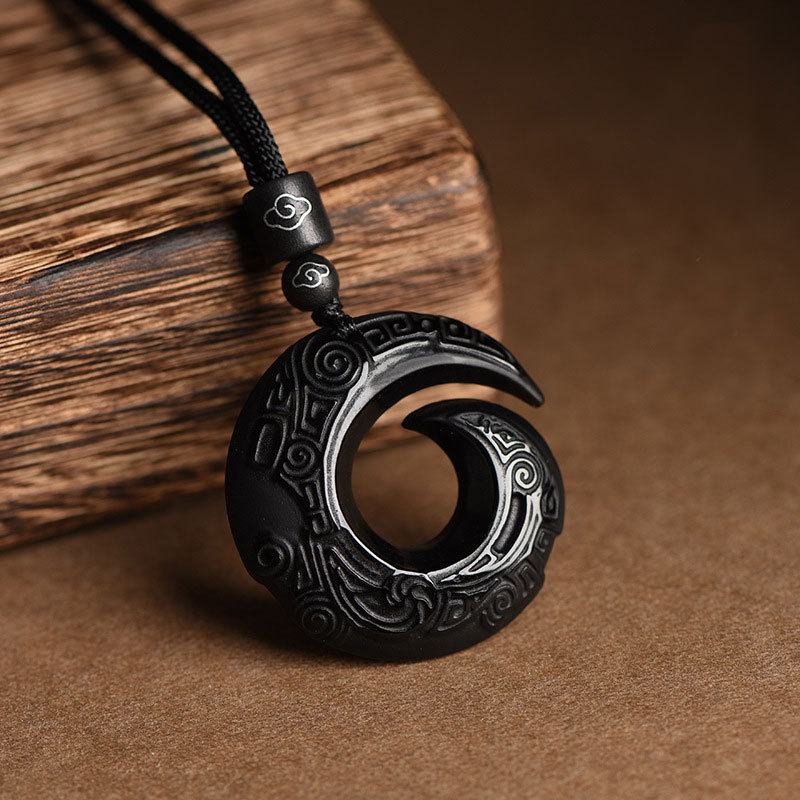 Natural Obsidian Fortune-Telling Necklace Pendant Crystal Healing Men's and Women's Necklace Foreign Trade Hot Model