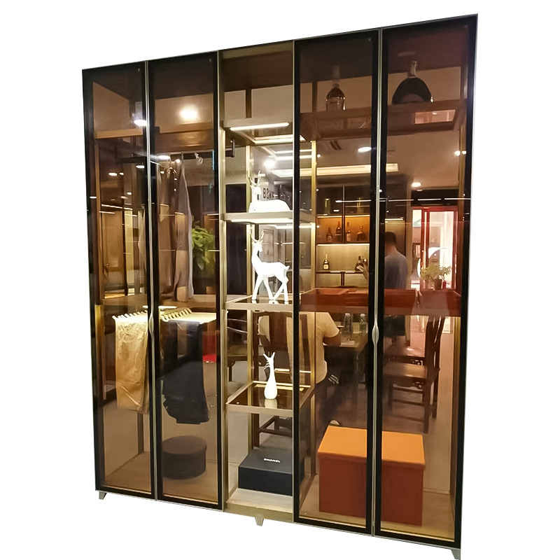 Stainless Steel Glass Wine Cabinet Display Cabinet Minimalist Glass Wine Rack Display Cabinet Storage Rack Minimalist Glass Cabinet Door Customization