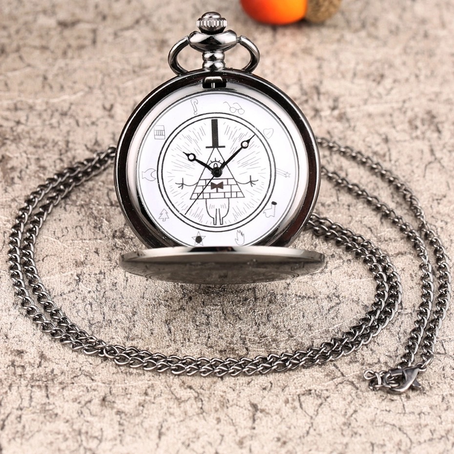 Grotesque Town Vintage Pocket Watch Triangle Eyelet Bronze Necklace Watch Creative Flip Cover Vintage Pendant Hanging Watch Cross-border