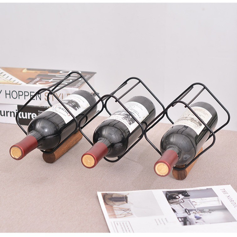 Hot-Selling High-Quality Wooden Wine Rack, Thickened Iron Wine Display Rack, Wine Shelf, Wooden Three-Tier Wine Rack