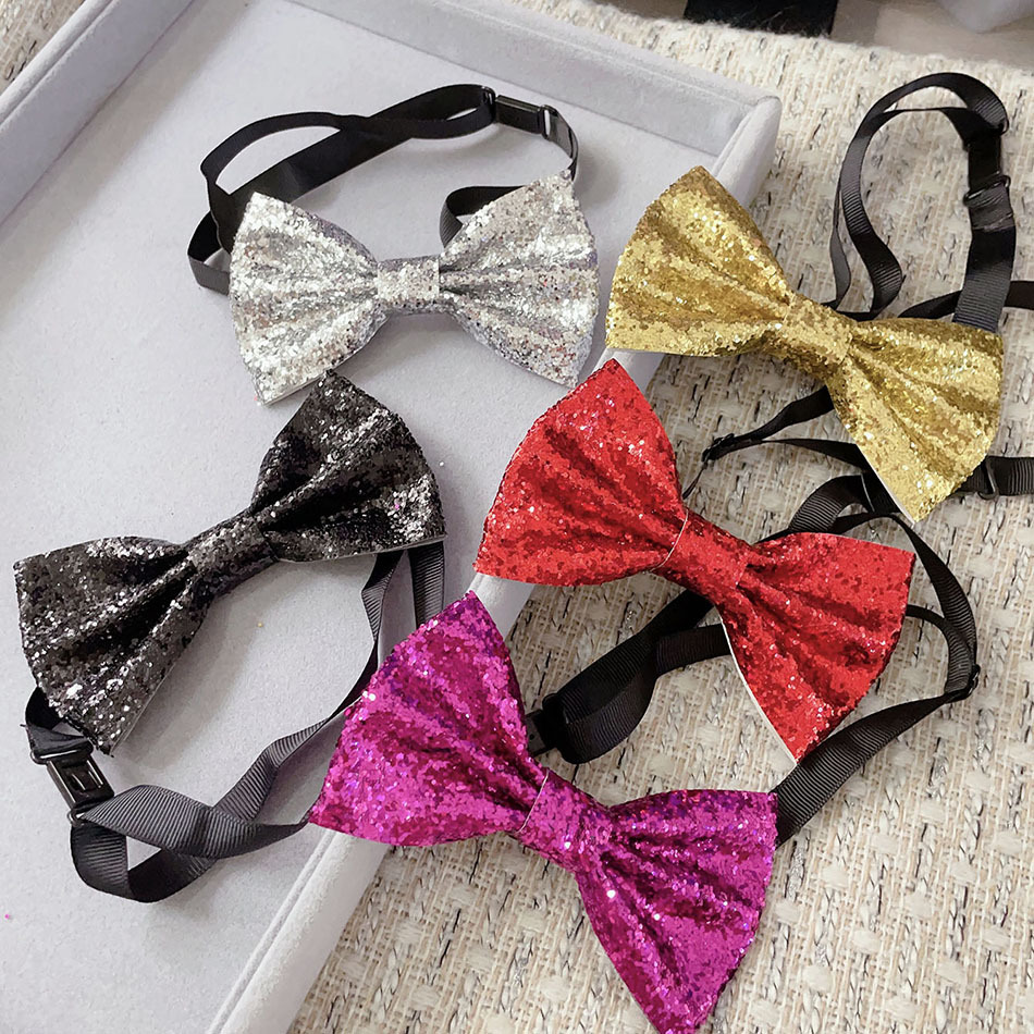 Bow tie performance banquet single adult bow tie British glitter PU color adjustable bow tie