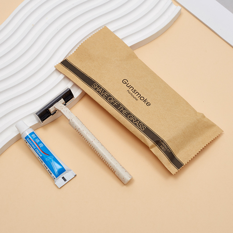 Simple Kraft Paper Hotel B&B Inn Disposable Toothbrush Toothpaste Toiletries Razor Set Wholesale