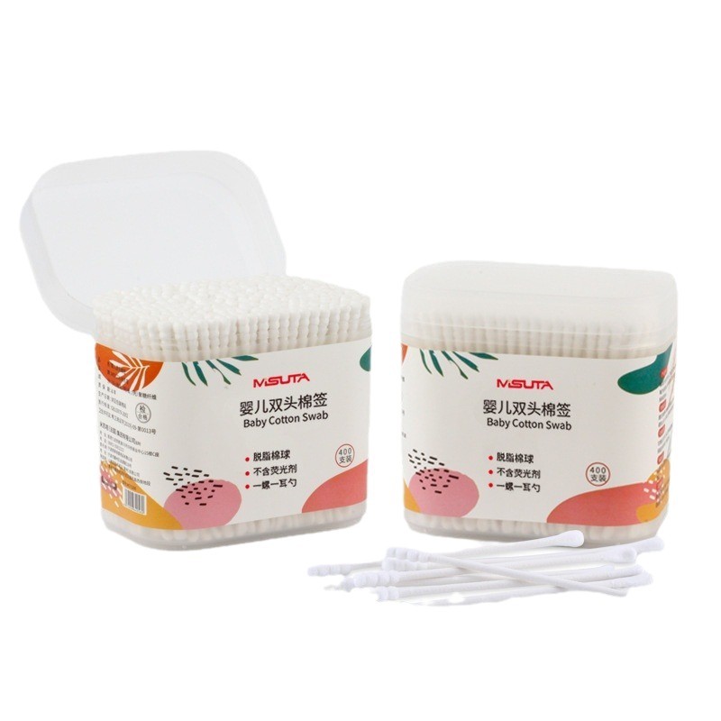 Baby Cotton Swabs Thin Paper Shaft Newborn Ear and Nose Cleaning Stick Baby Double-Headed Thin Shaft Cotton Swabs Cotton Swabs 400 Pieces