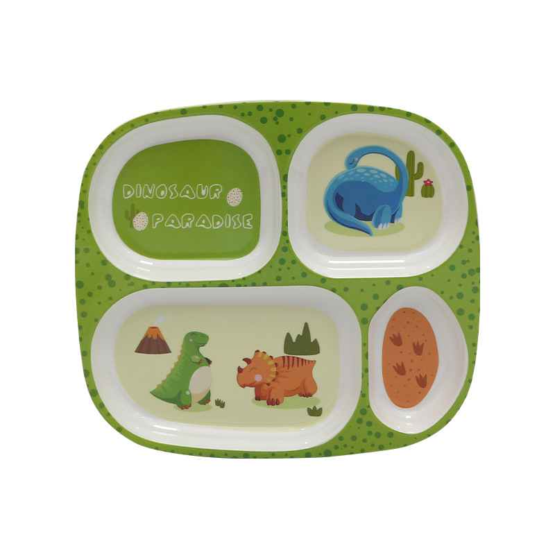 Melamine children's dinner plate compartment tableware suit cute baby dinosaur series dinner plate eating food supplement bowl drop-resistant bowl