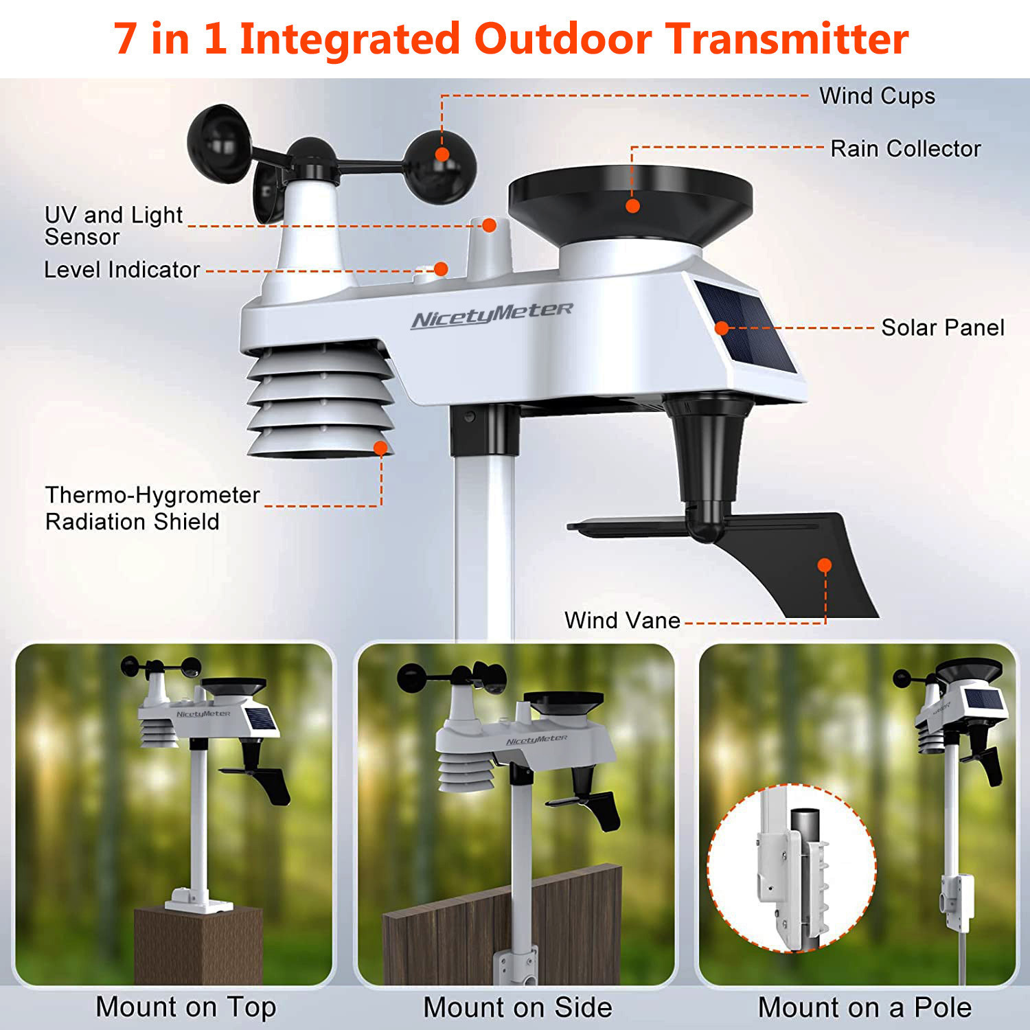 Ultra-Clear Large-Screen Wifi Weather Station | 7-in-1 Outdoor Sensor for Real-Time Monitoring of Wind, Rain/Uv + Hazard Warning