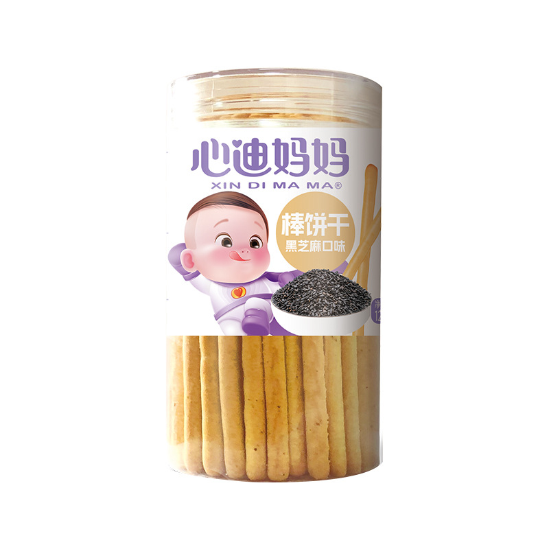 (New Goods in October 25) Xindi Mama Charcoal Baked Stick Biscuits Children's Snack Biscuits 125g Can