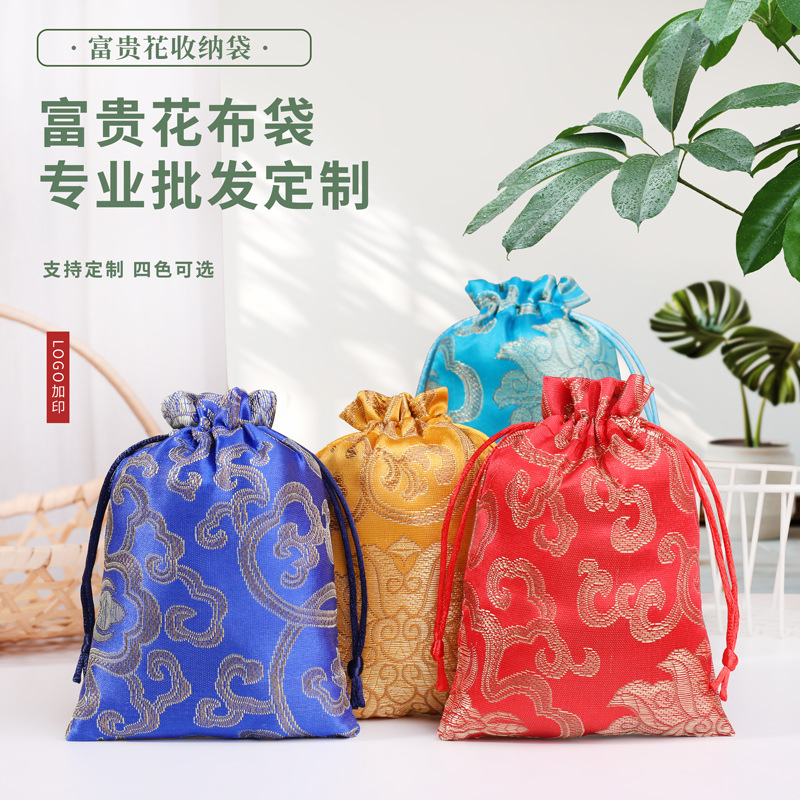Оптовая продажа маленьких тканевых сумок для хранения ювелирных изделий, винтажные китайские вышитые мешочки с завязками