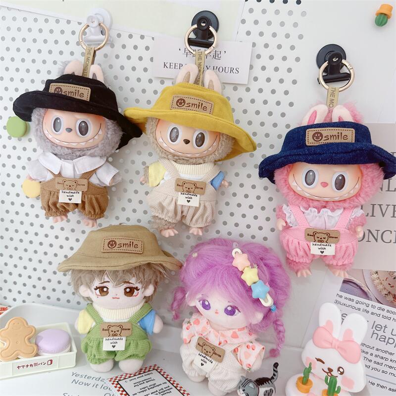 10cm Baby Clothes 15cm Shirt Dense Checkered Overalls Cotton Doll Clothes Labubu Pendant Dress Up