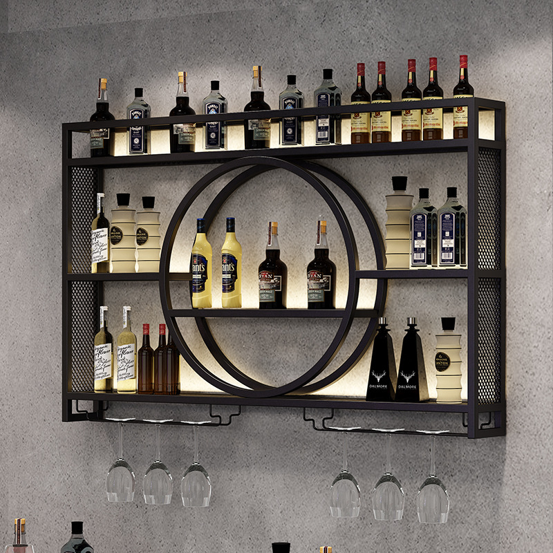 Iron Bar Wine Rack Wall-Mounted Wine Cabinet Bar Storage Rack Red Wine Wall Home Display Rack Restaurant Wall-Mounted