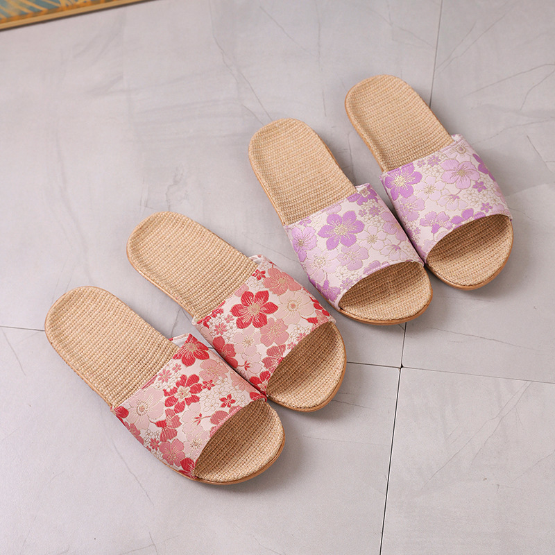 Exterior Single Fabric Satin Finished Linen Slippers Women's Household Indoor Wooden Wooden Soft Bottom Sweat-Absorbing Home Exterior Wear Sandals and Slippers