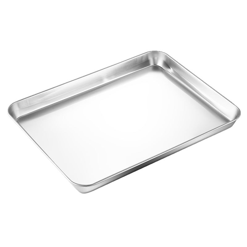304 Cross-Border Stainless Steel Plate Rectangular Flat-Bottomed Barbecue Tray Dish Rice Roll Steaming Tray 304 Tableware Food Grade