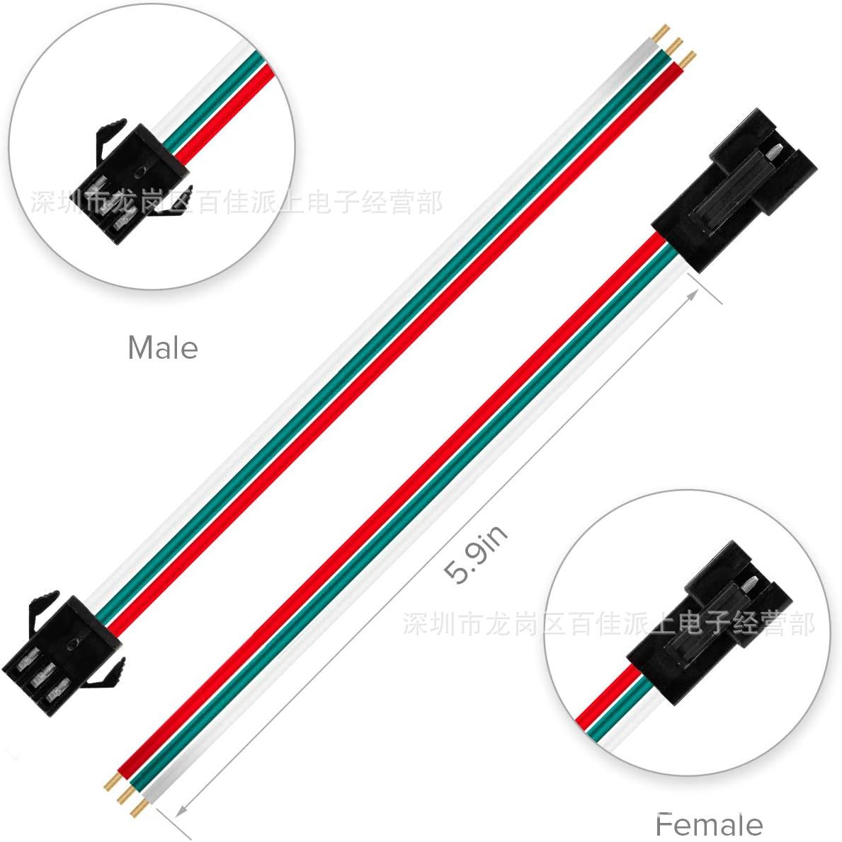 3Pin Wired Sm Terminal Ws2811/2812B/1903 Fantasy Light Bar Male and Female Wire 15cm 22Awg