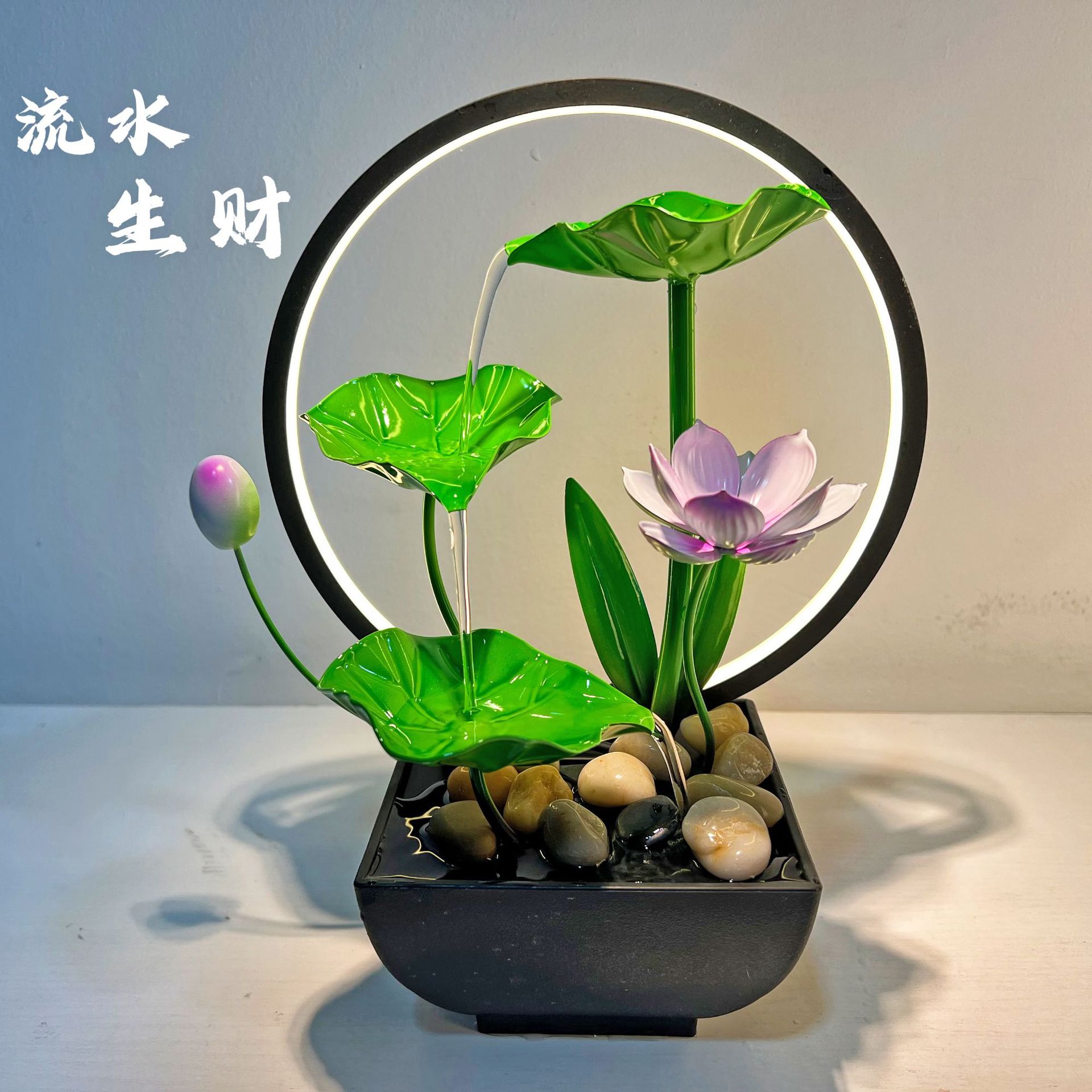 Desktop Home Green Leaf Lotus Iron Flowing Water Ornaments Office Living Room Entrance Landscape Fountain Decorations