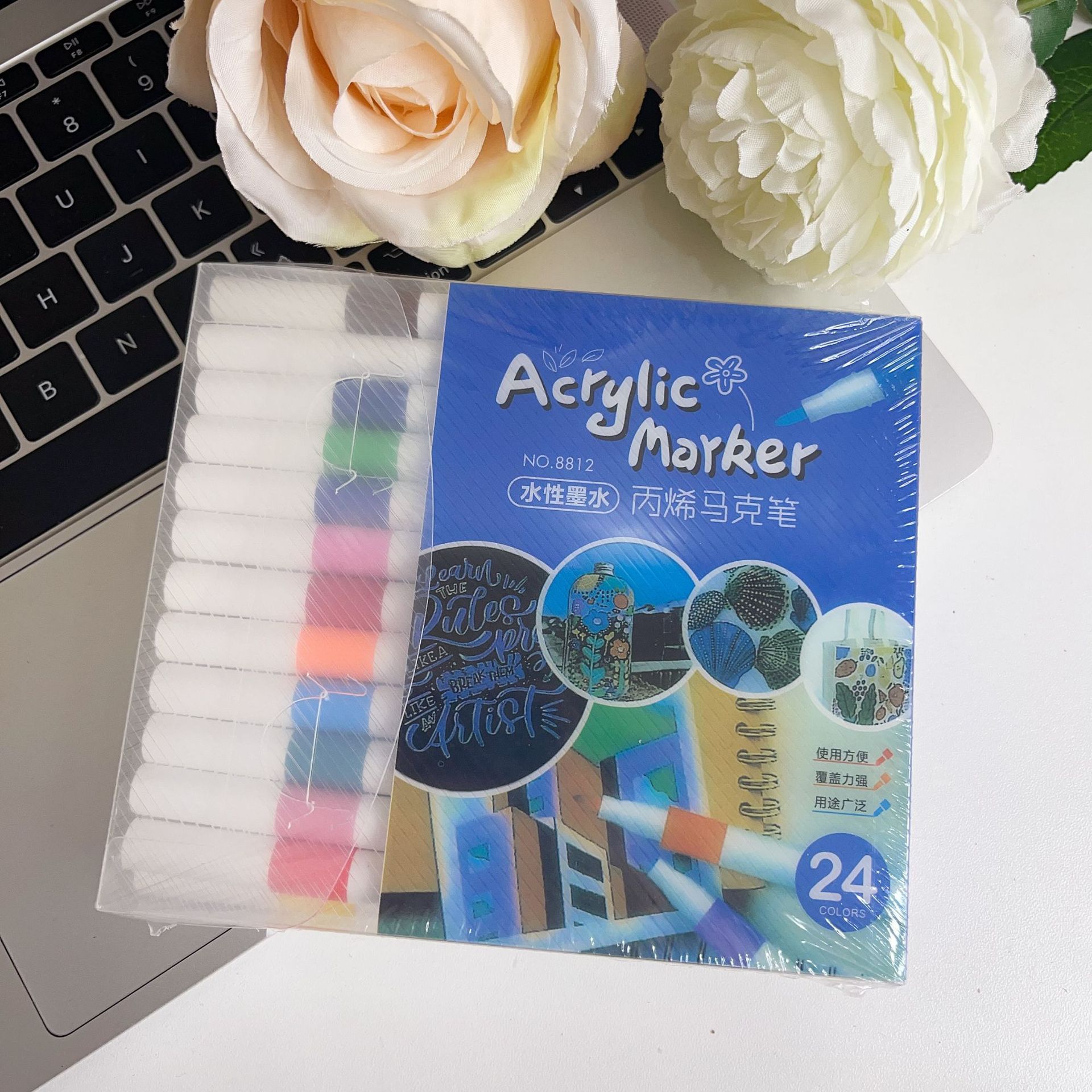 Acrylic marker pen waterproof quick-drying opaque color stackable student art painting marker pen high light pen suit