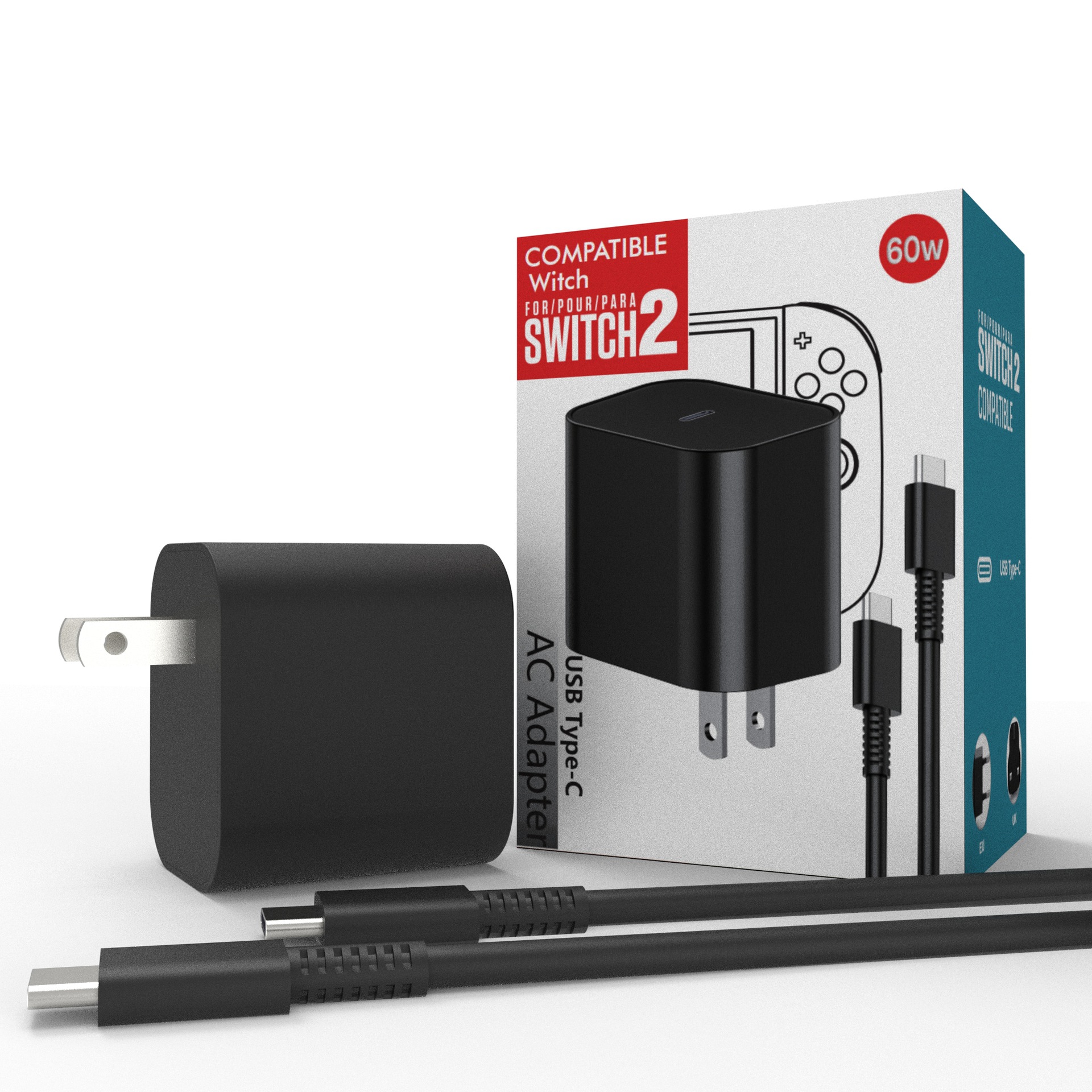 Блок питания Switch 2 для игровой консоли 60W, полностью совместим и поддерживает базовую проекцию