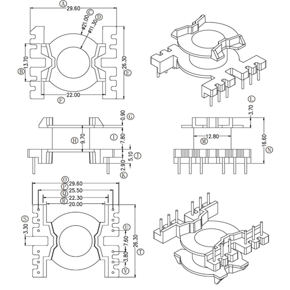 PQ2616 каркасный высокочастотный трансформатор вертикальный 6 6 PQ2616 бакелитовый каркас