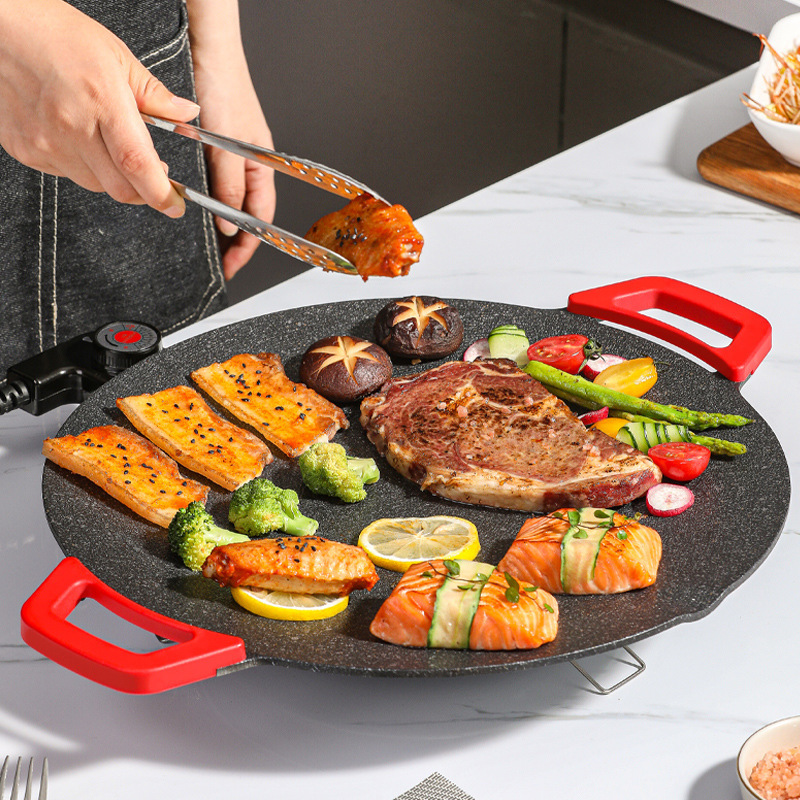 Korean-style Electric Baking Pan Household Non-stick Pot Rice and Wheat Barbecue Plate Stone Electric Barbecue Oven Multi-functional Baking Pan Smokeless Teppanyaki
