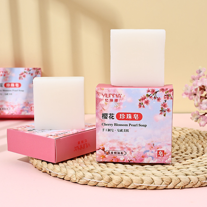 [Yilina] Cherry Blossom Pearl Soap Cherry Blossom Oil Soap Handmade Soap Cleaning and Moisturizing 70G