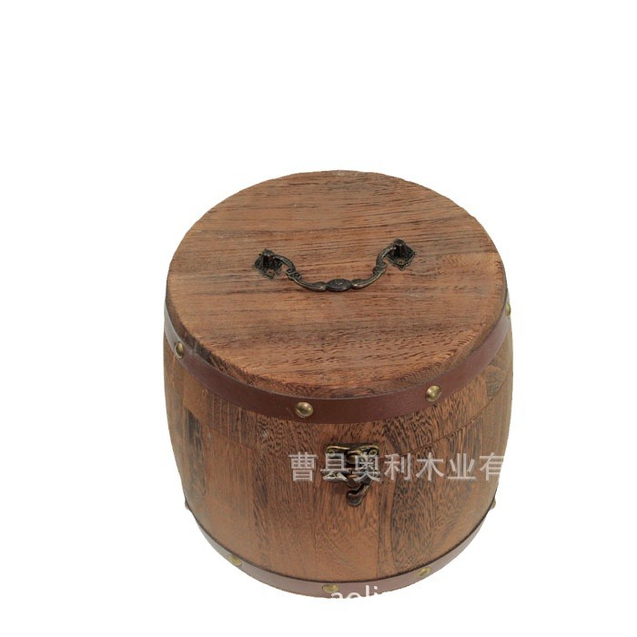 Wholesale Retro Tea Wooden Barrel Small Green Orange Tea Can Wooden Tea Packaging Gift Box Portable Storage Box Solid Wood