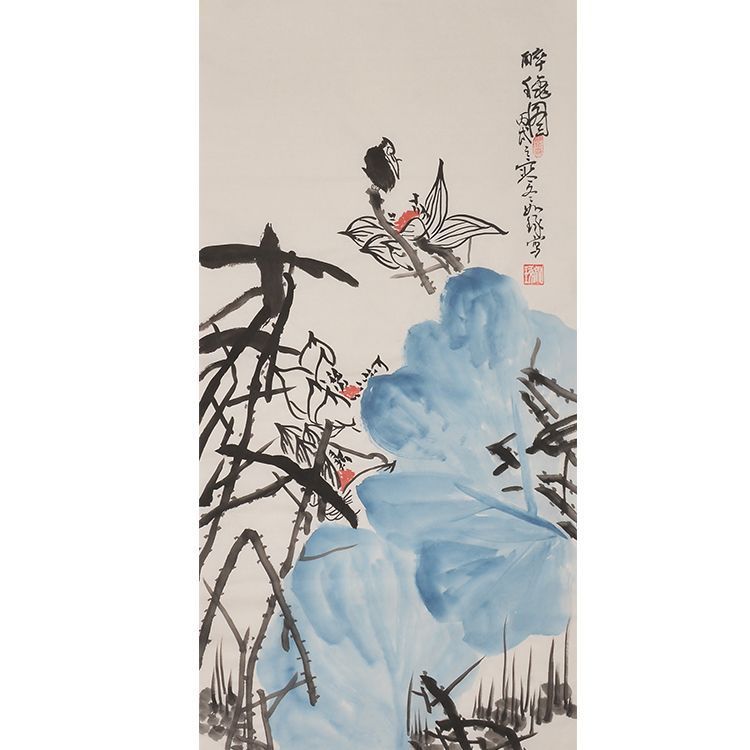 Famous Artist Cui Ruizhuo's Pure Hand-Painted Decorative Painting, Chinese Painting, Lotus Painting, Living Room Painting, Room Painting, Mural, Landscape Painting, Chinese Style
