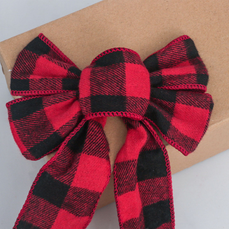 In-Stock Christmas Linen Bowknot Imitation Linen Black and White Plaid Bowknot Large Bowknot Polyester Christmas Bowknot
