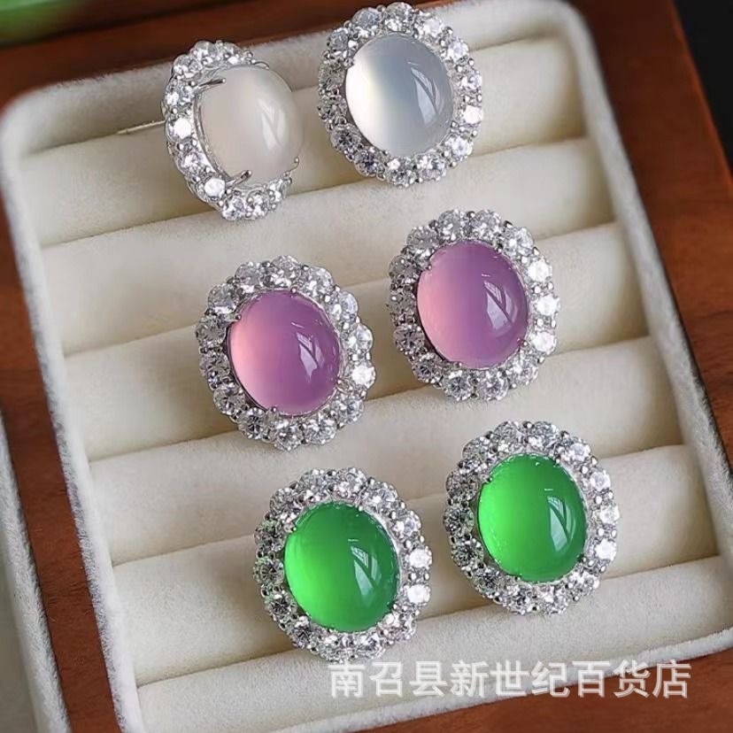 Серьги из 925 серебряной иглы с инкрустированным ледяным белым халцедоном, новый китайский стиль, зеленый агат, простые яшмовые серьги оптом