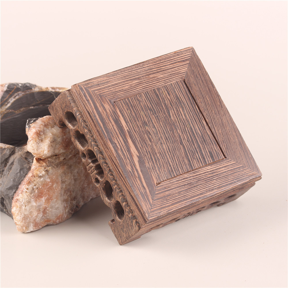 Solid Wood Flower Bonsai Ornaments Base Chicken Wing Wood Square Purple Sand Pot Teapot Porcelain Hollow Carved Wooden Bracket