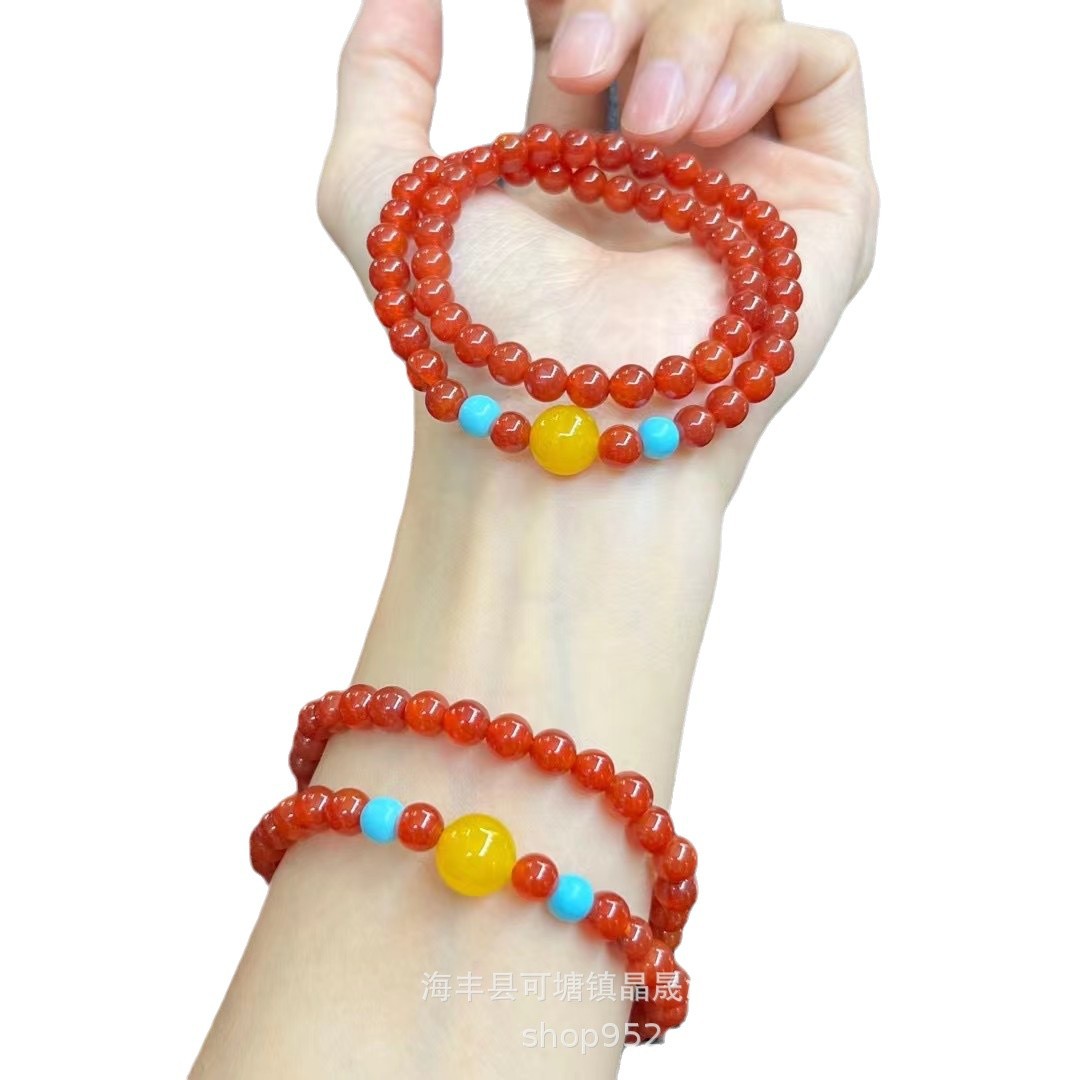 Natural Red Agate Bracelet South Red Bracelet Yellow Agate Multi-Circle Summer Fashion Birthday Gift Ice Floating Live