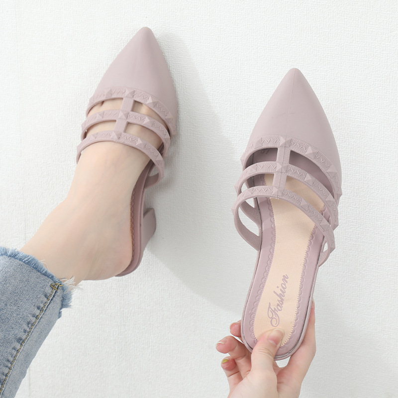 New Autumn and Summer Lazy All-match Casual Thick High-heeled Sandals Women's Pointed Non-slip Outer Wear Fashionable Baotou Half Mops