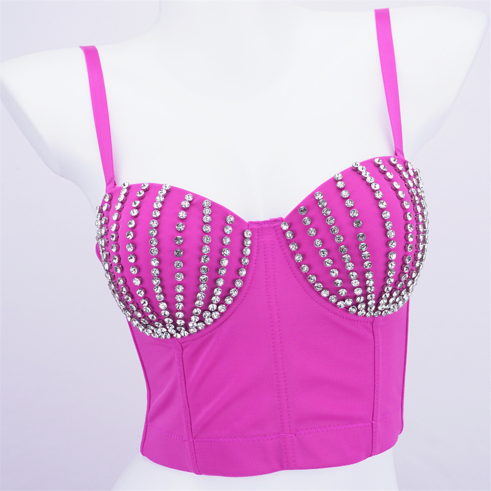 Handmade rhinestone shell pattern vest camisole dancer performance light luxury temperament retro slim French bra