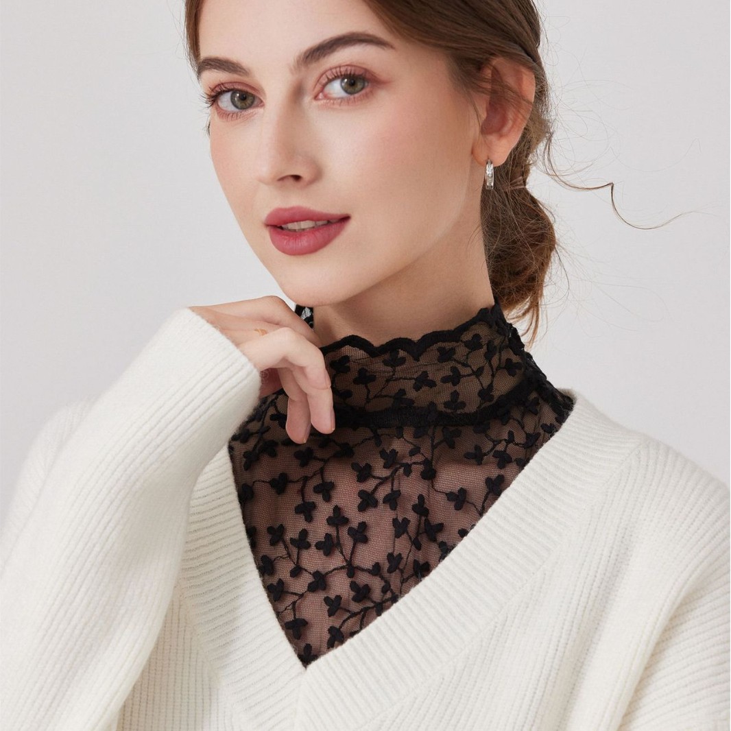 French Lace Elegant Inner Decoration Hollow Lace Fake Collar Matching Fake Sleeves High Collar Cross-Border Manufacturer Wholesale