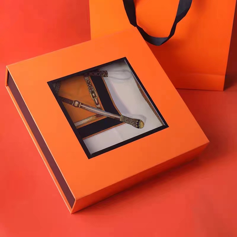 Hidden blue window gift box square gift box scarf scarf clothing packaging box flip box wholesale direct sales