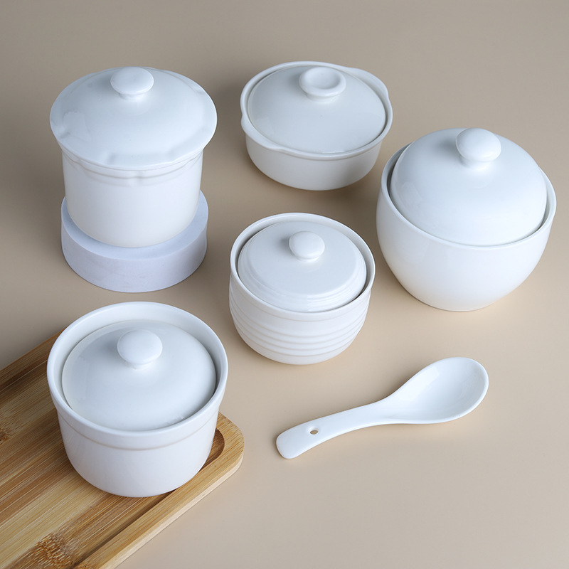 Bird's nest stew pot ceramic soup cup water-proof steamed small stew pot with lid dessert Cup hotel Shaxian steamed egg bowl wings spoon