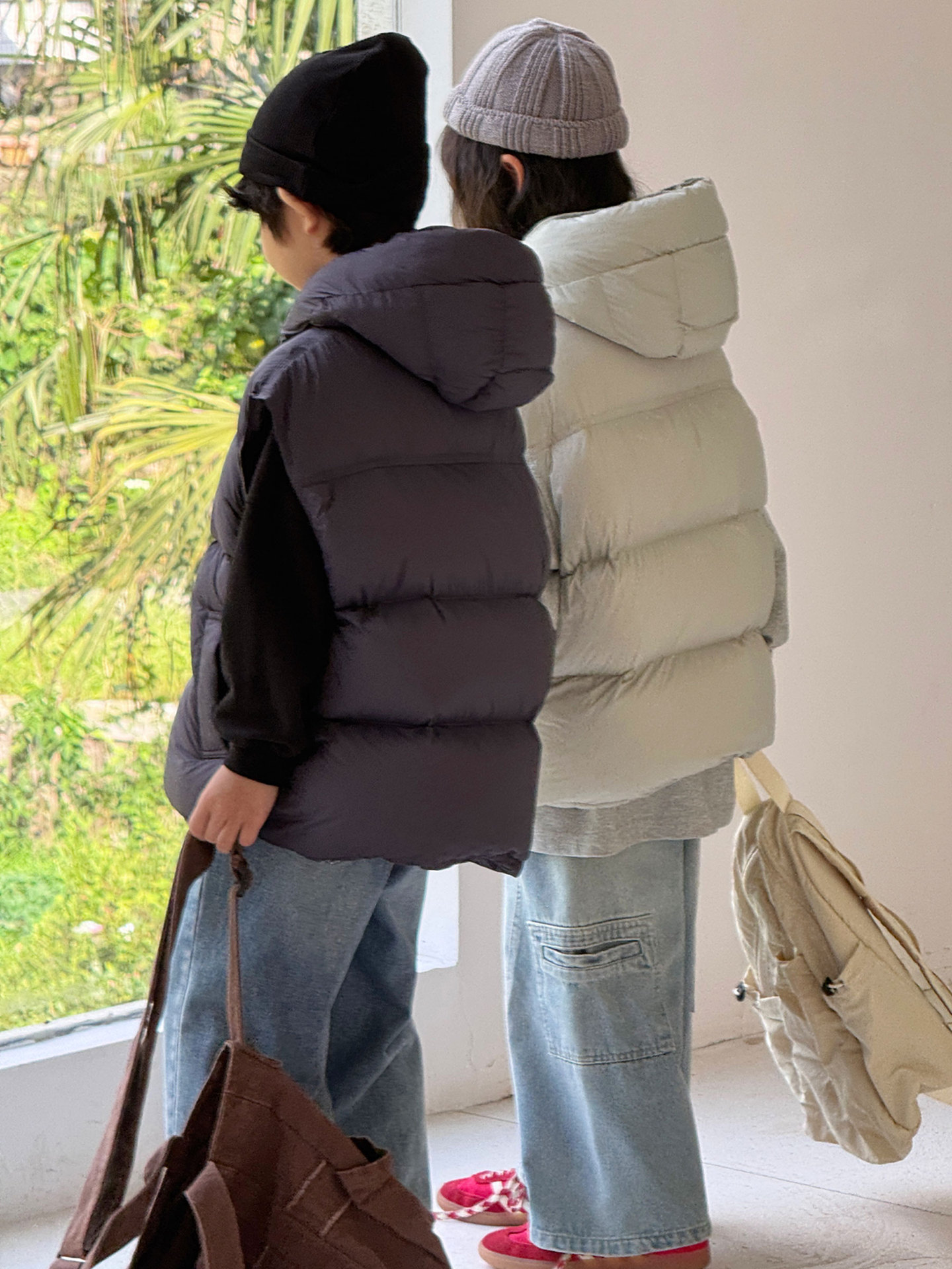 Children's down Vest Korean Style New Style Boys and Girls Thickeneded Hooded 90 White Duck down Puff Vest Trendy