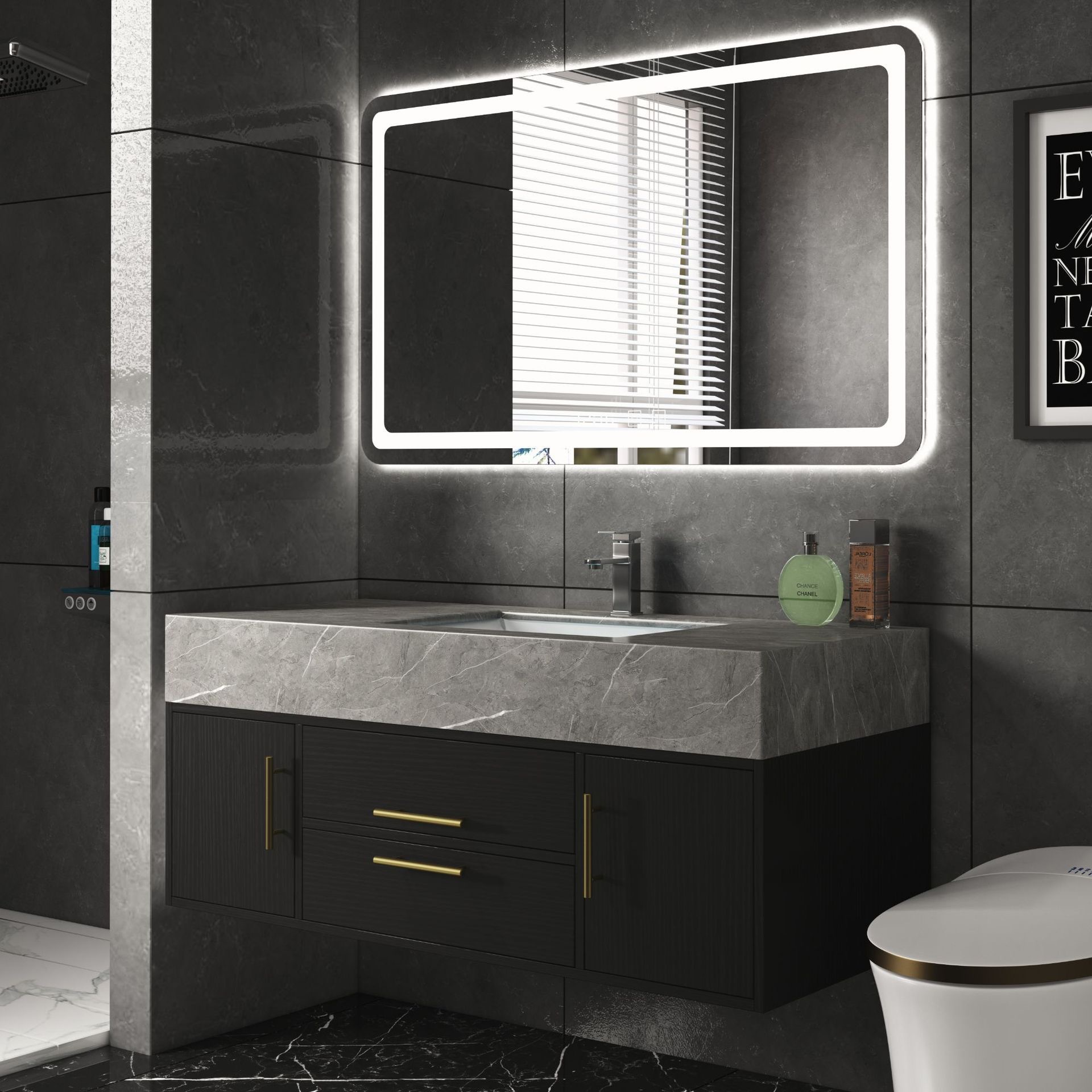 Light Luxury Slate Bathroom Cabinet Combination Integrated Basin Solid Wood Smart Modern Simple Bathroom Bathroom Washbasin