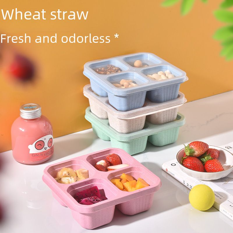 Wheat Food Box Snack Box Four-compartment Transparent Cover Snack Plate Dried Fruit Box Cooking Tea Box Fresh-keeping Snack Dish