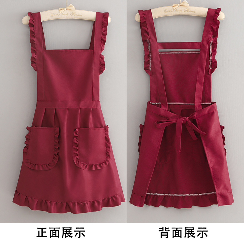 Foreign-style Korean-style Wood-ear Apron Kitchen Household Stain-resistant Stain-resistant Waist Logo Printing Nail Shop Work Clothes for Women