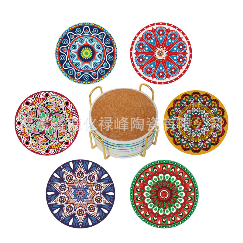 Manufacturer Cross-Border Amazon Popular Round Ceramic Coasters, Household Pot Mats, Water-Absorbent Insulated Placemats, Ceramic Coasters